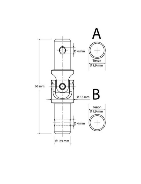 schéma Genouillère acier - mâle Ø10mm - mâle Ø10mm