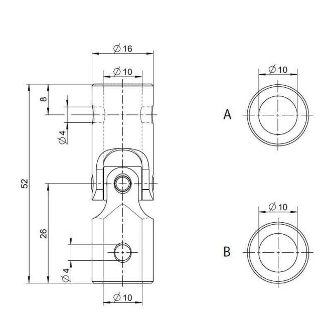 Schéma Genouillère acier - femelle Ø10mm - femelle Ø10mm