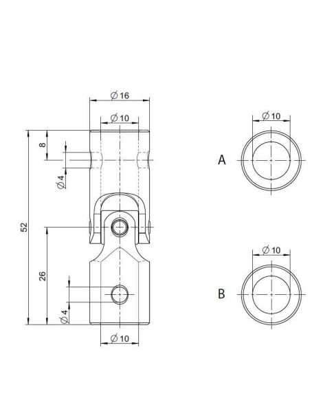 Schéma Genouillère acier - femelle Ø10mm - femelle Ø10mm