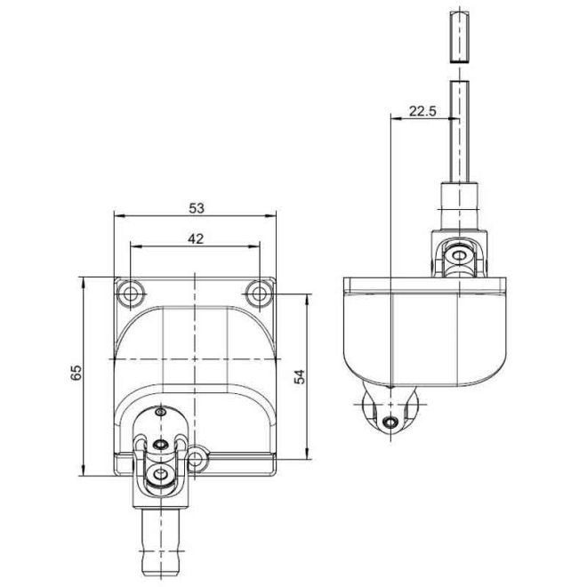 schéma vue du dessus Sortie de caisson déportée gauche Geiger