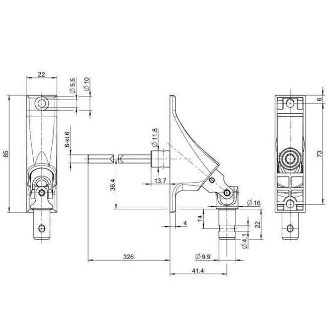 schema Sortie à 90° GEIGER, tenon Ø11.9mm sortie 6P6