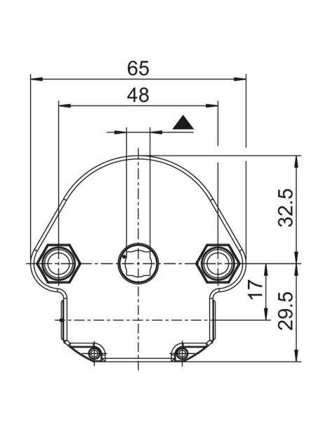 schéma de face du Treuil Bubendorff FDC 1/6 - Entrée Hexagonale 7 mm - Sortie Carrée 8 mm + Tige