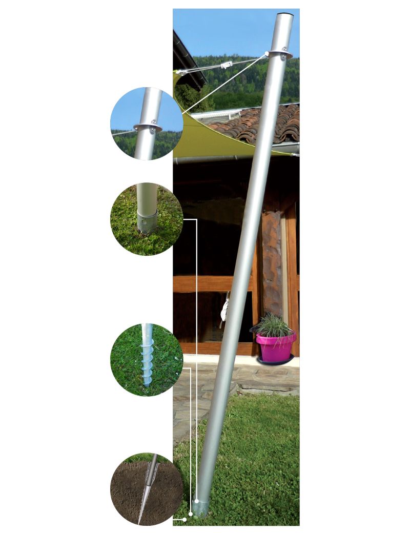 Mât pour voile d'ombrage à visser dans le sol 2,5m