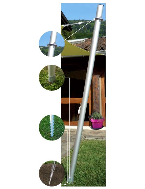 Mât pour voile d'ombrage à visser dans le sol 2,5m