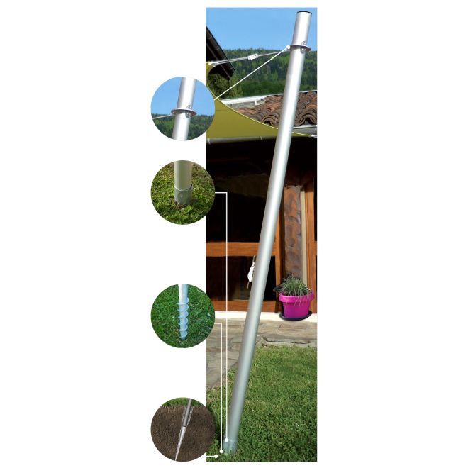 Mât pour voile d'ombrage sur platine à sceller 2,5m