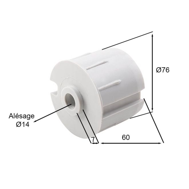 Embout de tube 78mm à gorge - rond de 14mm Femelle
