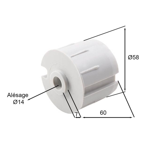Embout de tube 60mm à gorge - rond de 14mm Femelle