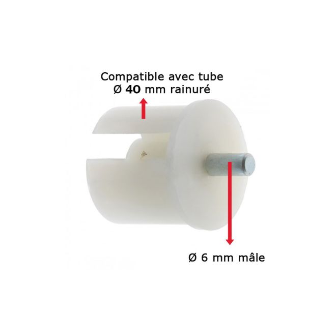 Embout de tube pour store diam. 40mm avec téton de 6mm