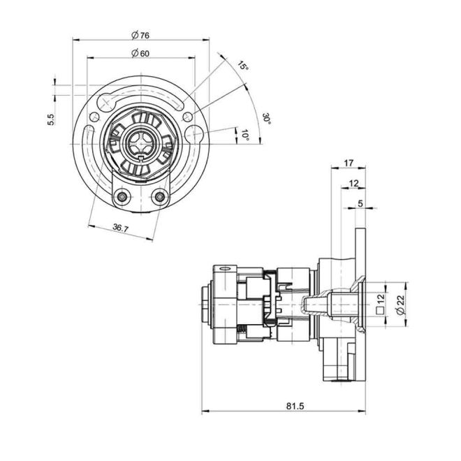 Treuil à pignons coniques débrayable SFC - Entrée Carré 6 - Sortie Octo 40 - Geiger