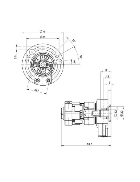 Treuil à pignons coniques débrayable SFC - Entrée Carré 6 - Sortie Octo 40 - Geiger