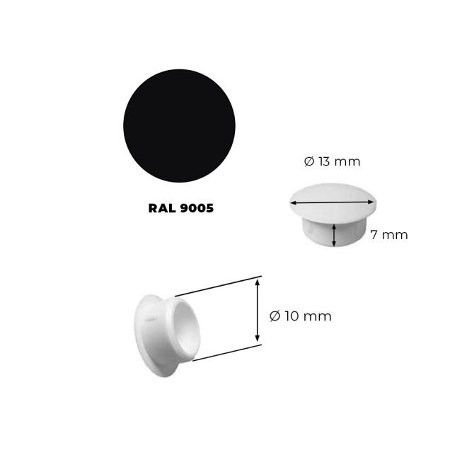 10 Bouchons PVC Noir Foncé 10mm cache trous ± RAL 9005
