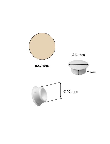 10 Bouchons PVC Ivoire 10mm cache trous ± RAL 1015