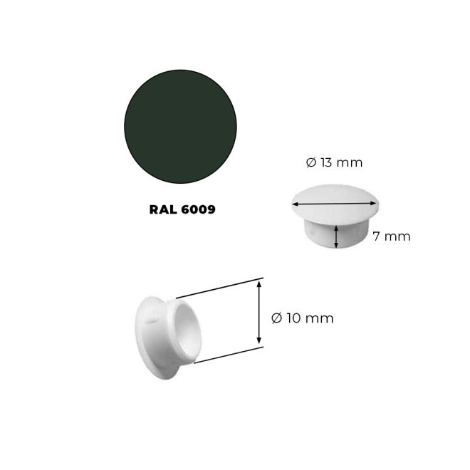 10 Bouchons PVC Vert sapin 13mm cache trous ± RAL 6009