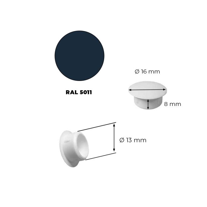 10 Bouchons PVC Bleu Acier 13mm cache trous ± RAL 5011
