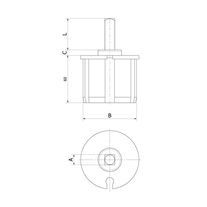 Embout de tube 60mm à gorge - carré de 13 Mâle