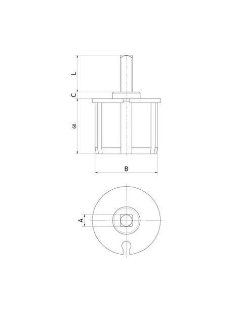 Embout de tube 60mm à gorge - carré de 13 Mâle