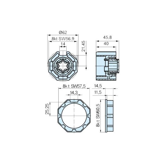 Roue et couronne OCTO 60 pour moteur Becker avec détection d'obstacle Roue et couronne OCTO 60 pour moteur Becker avec détection d'obstacle