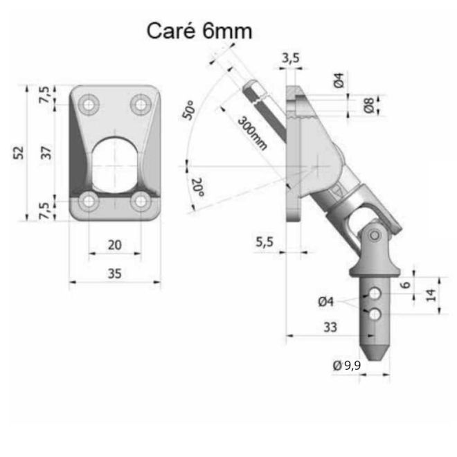 Sortie de caisson 50° carré 6 - 10mm mâle Blanc