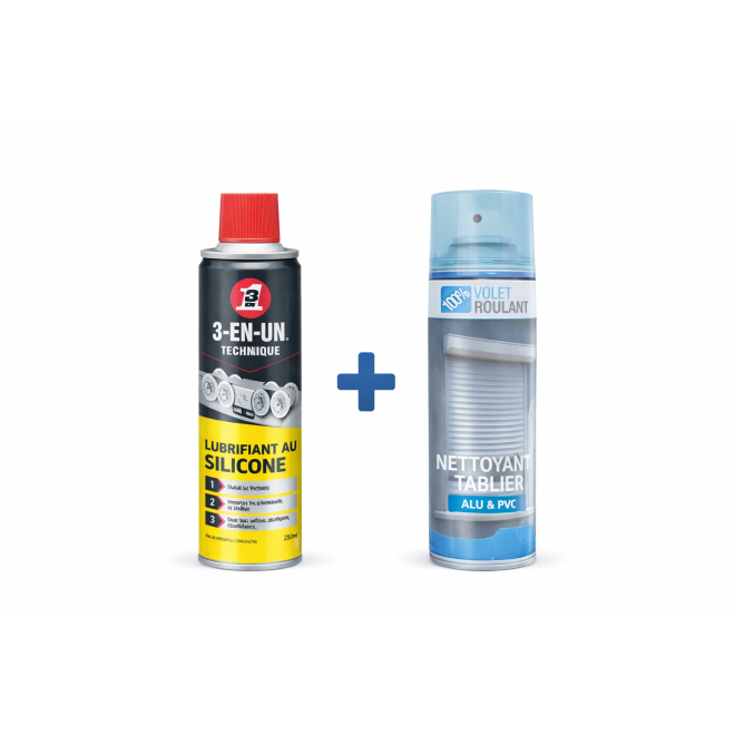 Eco Pack entretien volets roulants ALU & PVC – Spray silicone + Mousse nettoyante