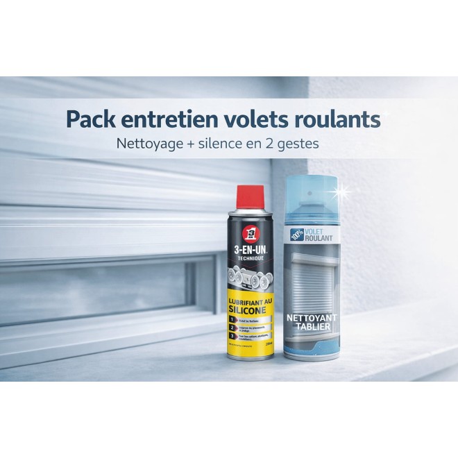 Eco Pack entretien volets roulants ALU & PVC – Spray silicone + Mousse nettoyante