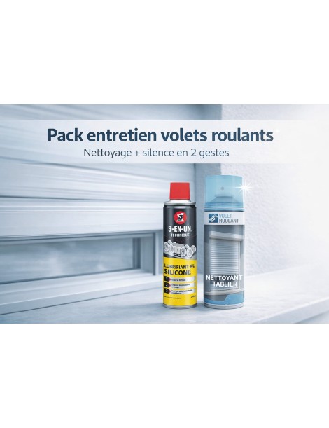Eco Pack entretien volets roulants ALU & PVC – Spray silicone + Mousse nettoyante
