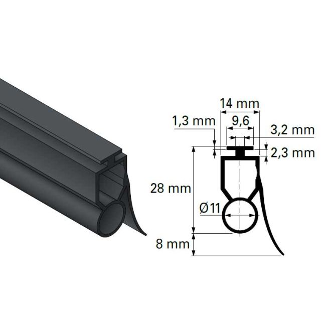 Echantillon Joint lame finale porte de garage caoutchouc (pour cellules)