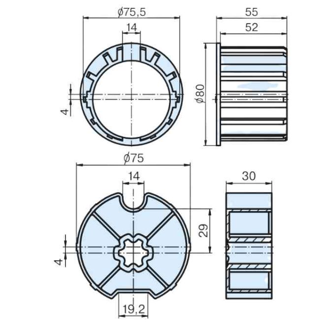 Roue et couronne Rond 78 déport central de 4 mm pour moteur Becker D.60