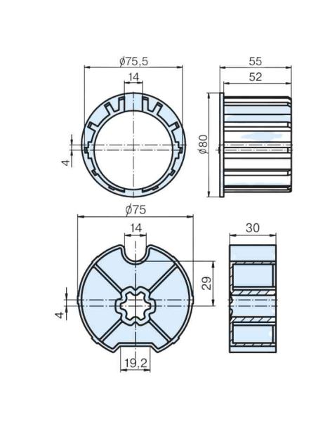 Roue et couronne Rond 78 déport central de 4 mm pour moteur Becker D.60
