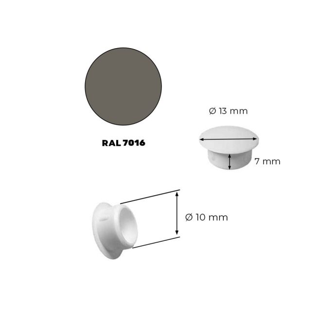 10 Bouchons PVC Gris Anthracite 10mm cache trous ± RAL 7016