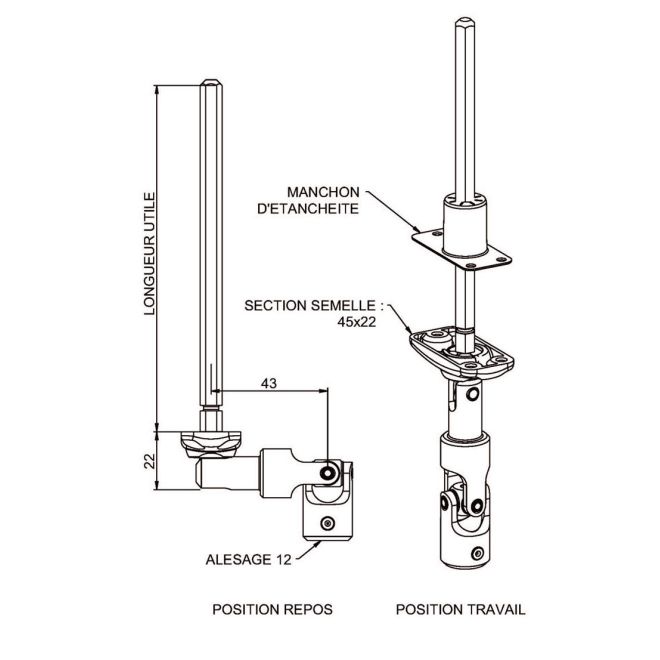 Mini Bloc Guide avec système déporté 6P7 - tige 130 mm