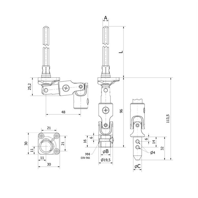 Sortie de caisson Déportée 30° 6P7 - diam 13mm Blanc