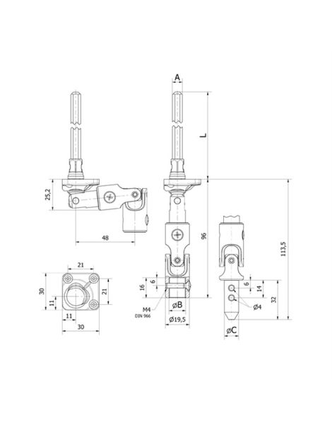 Sortie de caisson Déportée 30° 6P7 - diam 13mm Blanc