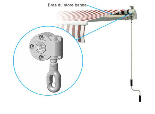 ou se trouve le treuil du store banne - position treuil sur store banne manuel monobloc