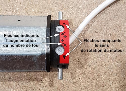 tete moteur volet roulant fleche sens de rotation et augmentation du nombre de tour