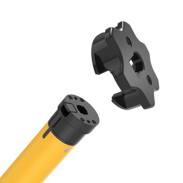 Détail du moteur tubulaire AM35 solaire et accessoires du kit