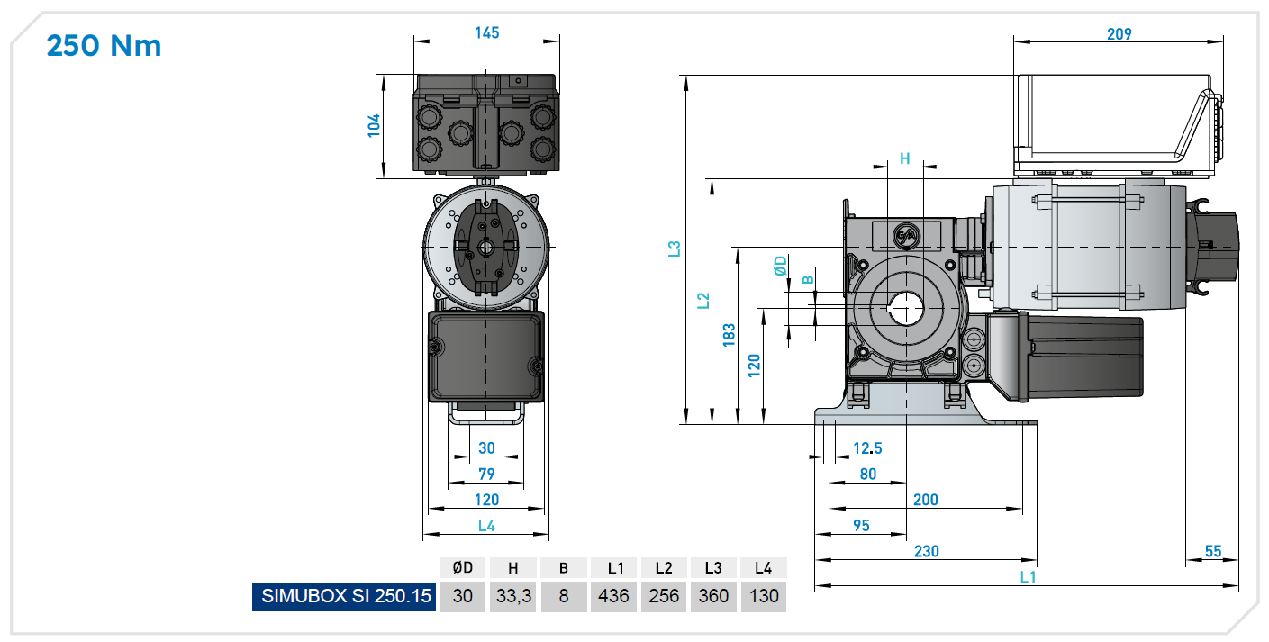 Dimension moteur SOMUBOX SI 250-15